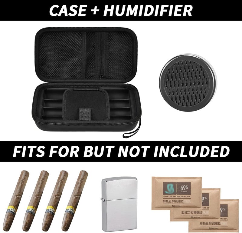 casmilee Cigar Case, 4 Finger Humidors Cigars Box with Humidifier. Cigar Travel Holder for Cigar Cutter/Lighter/Humidity Control Packs Set, Cigar Accessories Gifts for Men - Storage Case & Humidifier Only - Image 2
